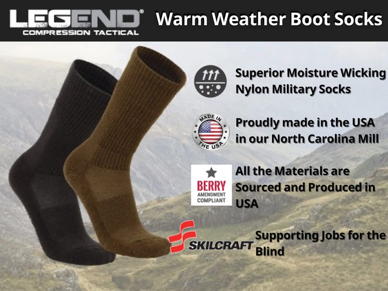 LEGEND Compression Tactical Socks, Warm Weather Moisture Wicking Nylon Mid-Calf Military Boot Socks for Men and Women, Made in the USA, Coyote Brown, Small - Image 5